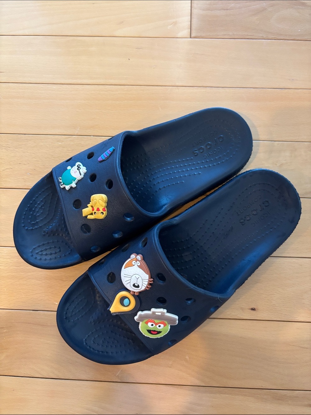 CROCS Navy Kids' Slide Sandals with Playful Character Charms